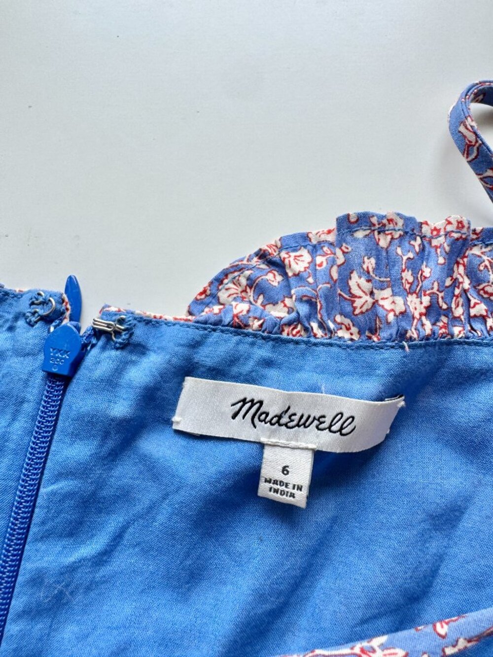 MADEWELL Summer Vines Heritage Blue Floral Cotton Voile Cami Mini Dress, Size 6 - Picture 10 of 12